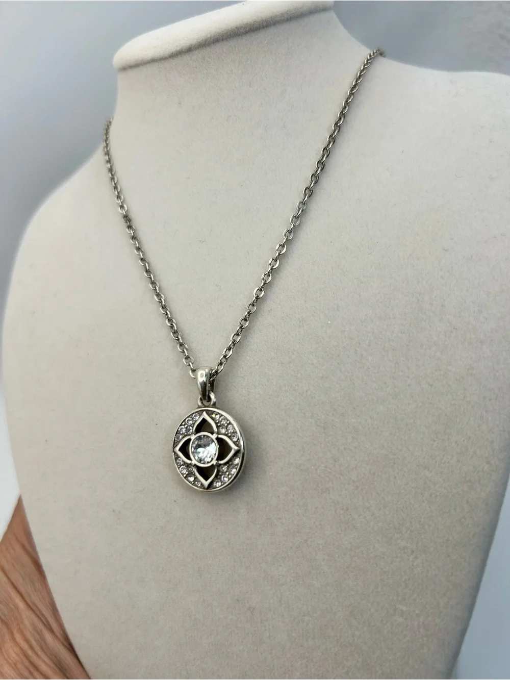 Brighton Ducale Necklace Round Pendant Clear Crystal Silver Plated 18